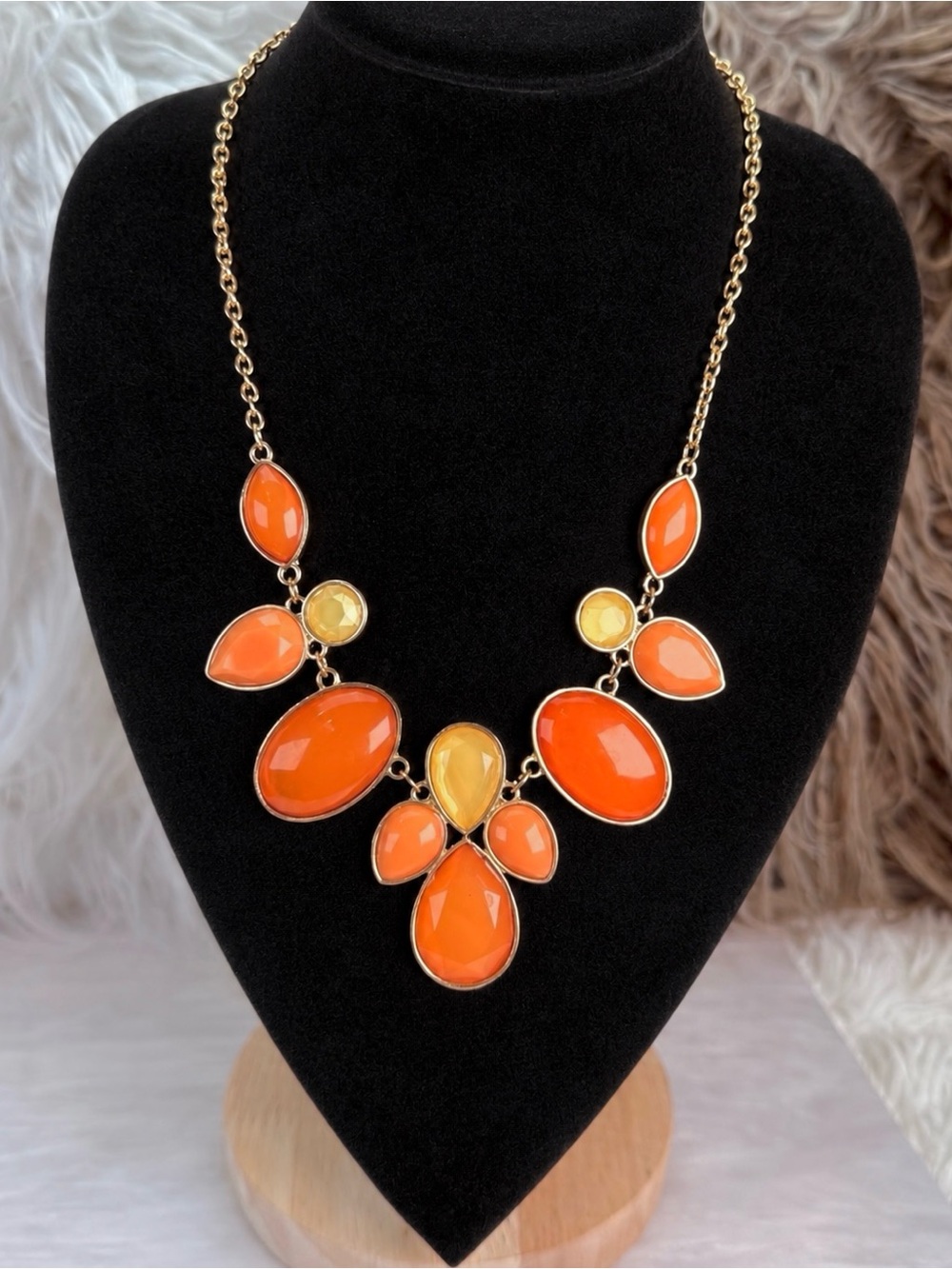 Vintage aged gold toe Orange and Yellow accent statement Necklace